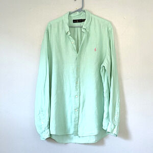 Ralph Laiuren Liinen Shirt Mens Size XL Mint Green Button Down Monogrammed